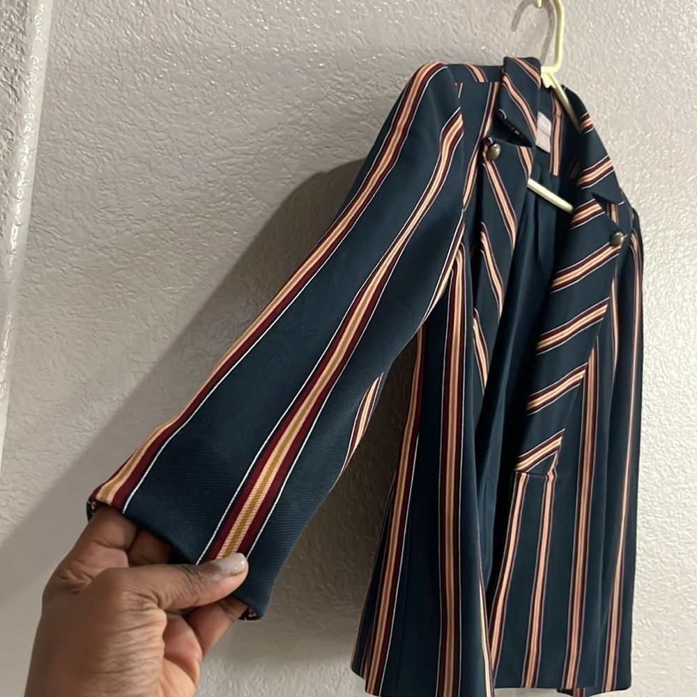 Chicos Jacket  Womens 0 Small Navy Stripe Ponte Single Hidden Closure  Business - Picture 6 of 11